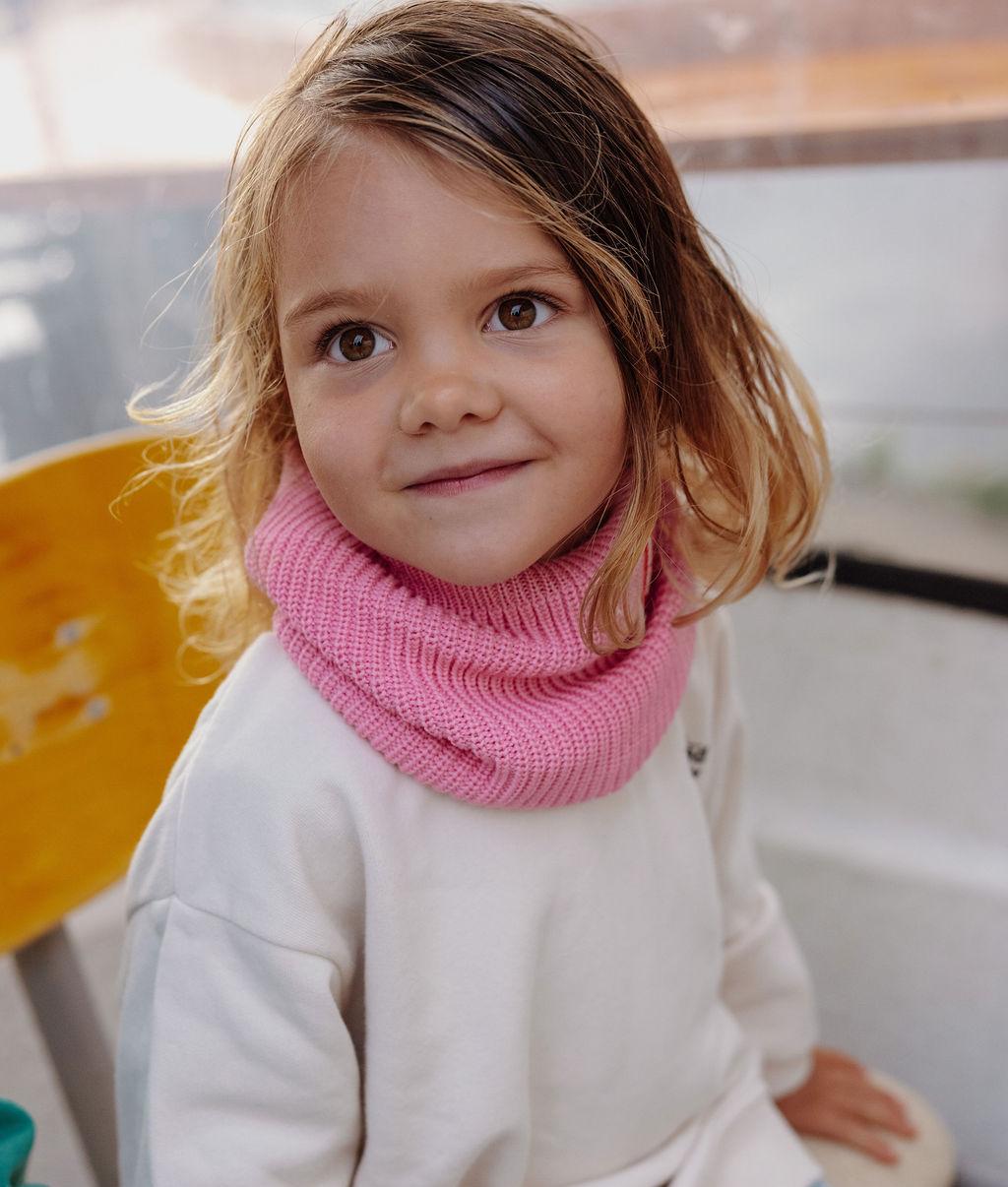 Snood kind roze ribgebreide stof fleece voering Hello Hossy