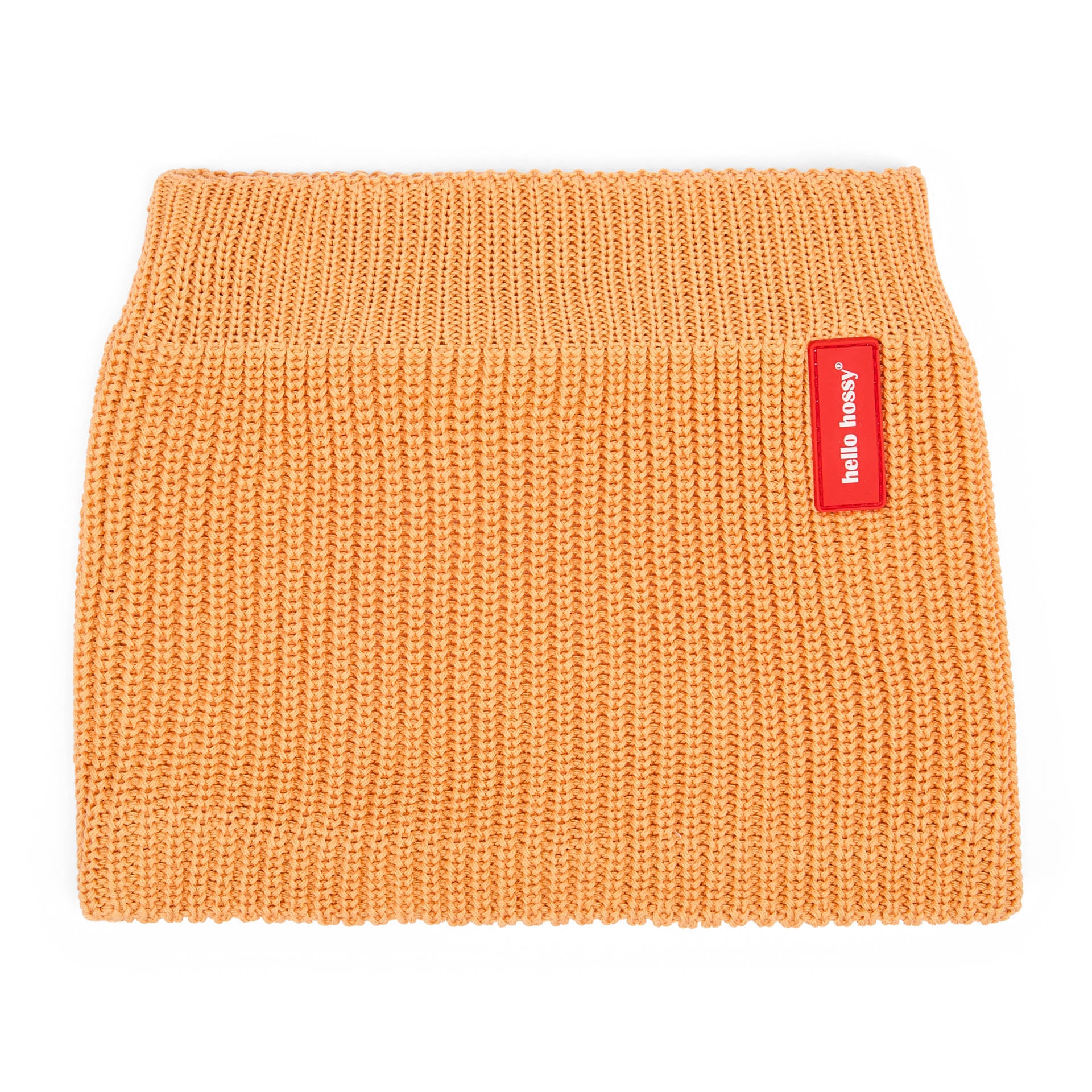 Snood kind Camel geribbelde tricot rood label Hello Hossy
