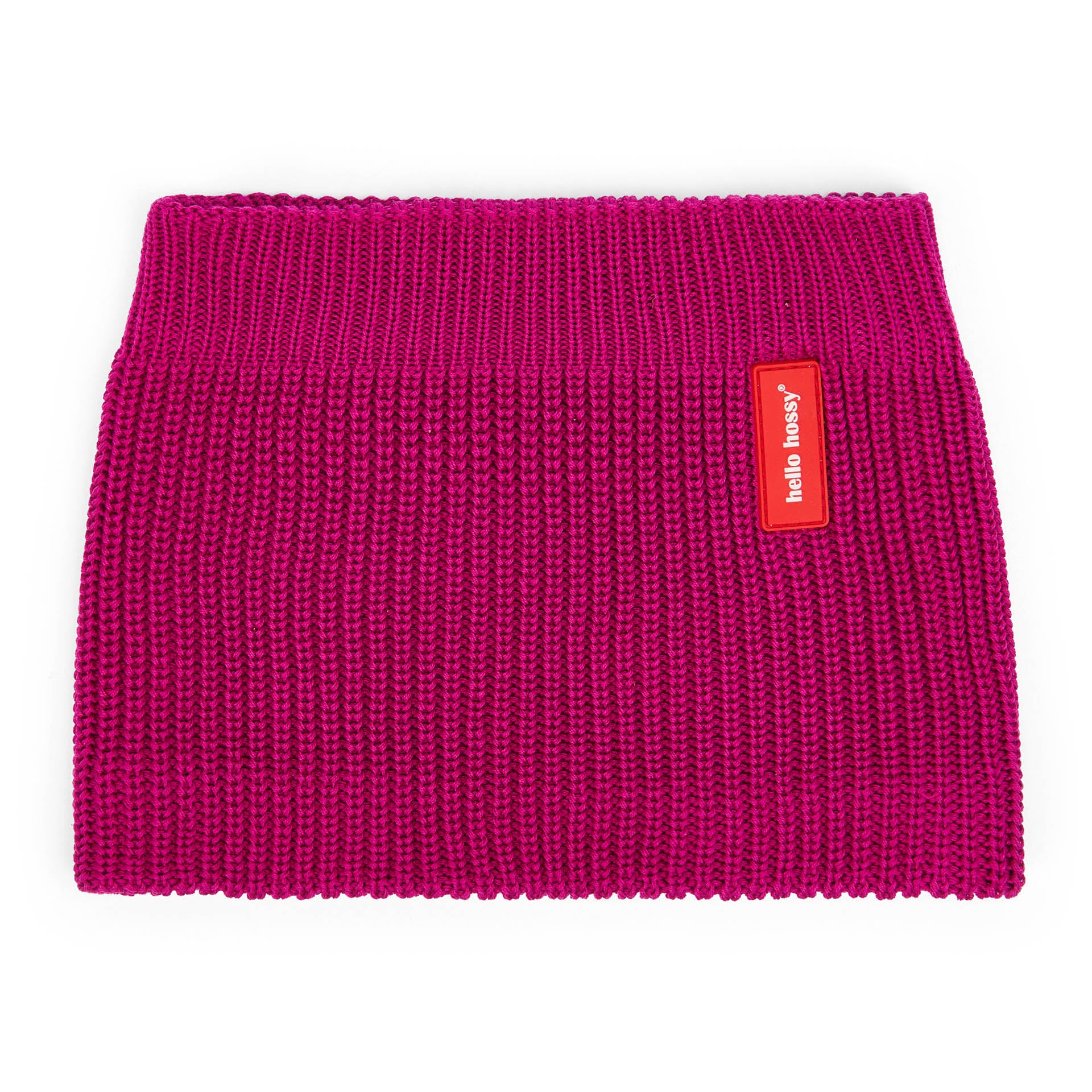 Snood kind paars grove ribsteek rood label Hello Hossy