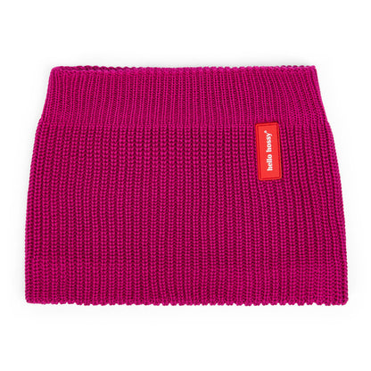 Snood kind paars grove ribsteek rood label Hello Hossy