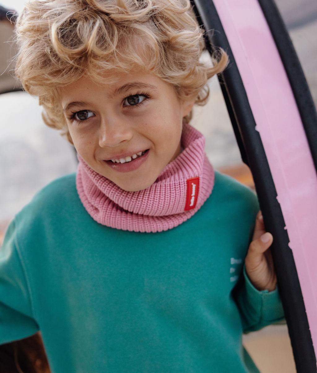 Snood kind roze gebreide fleece voering Hello Hossy