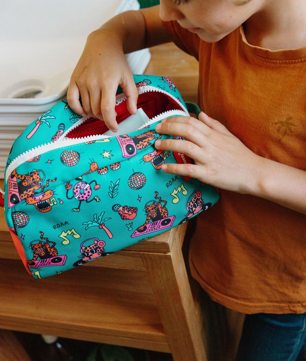 Trousse de toilette enfant vert motif musique animaux fermeture zip Hello Hossy