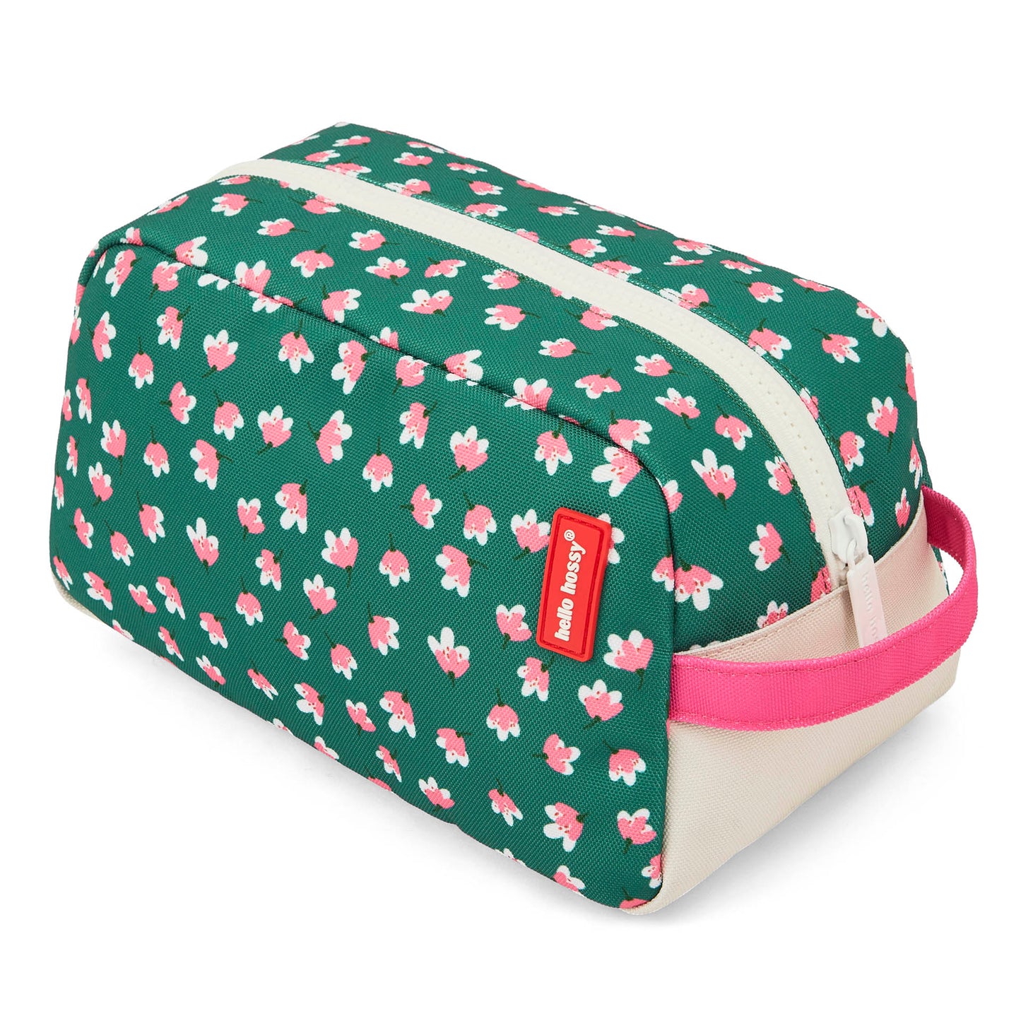 Toilettas kind groen motief bloemen handgreep roze Hello Hossy