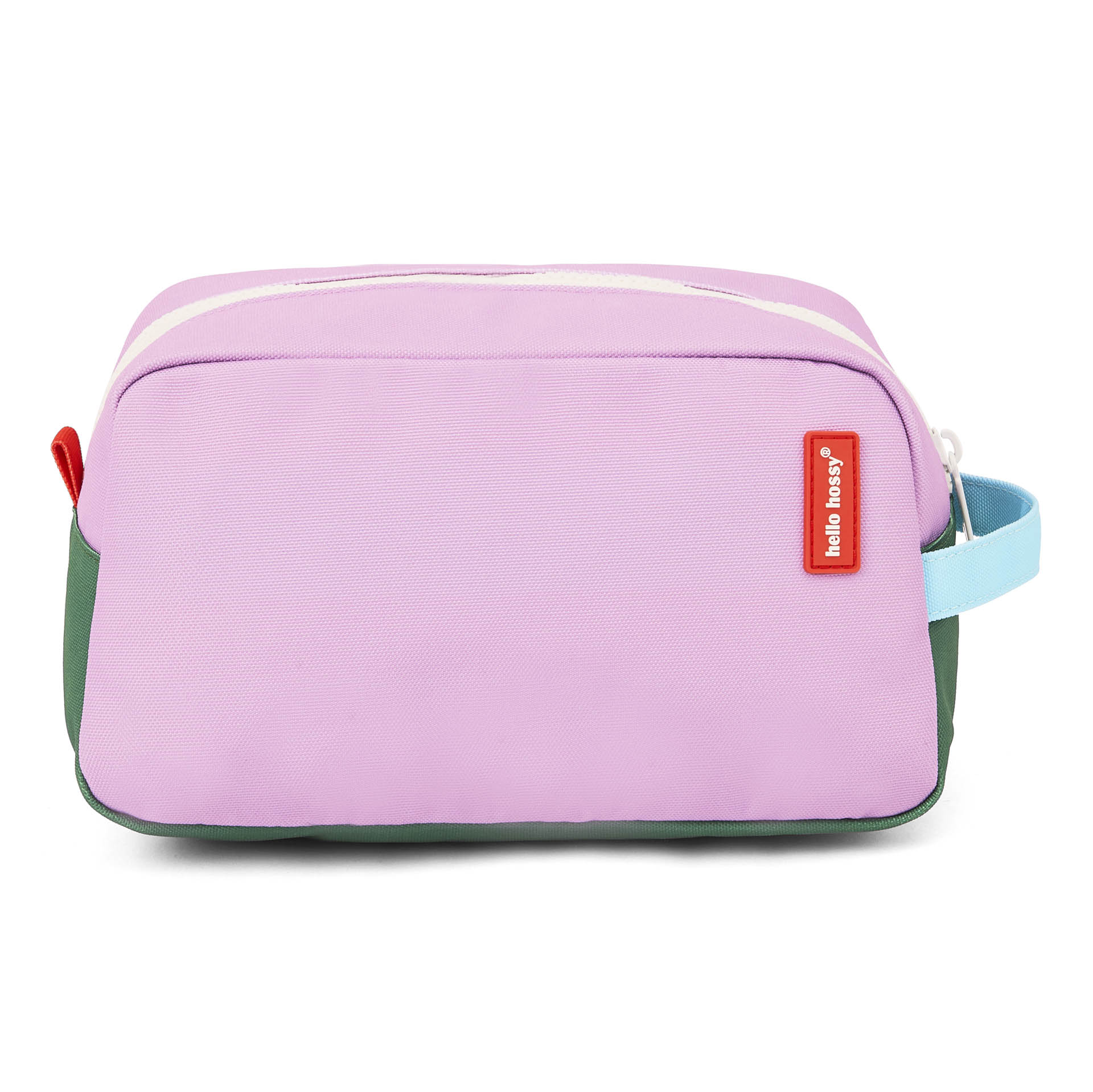 Toilettas kind roze groen handvat blauw label rood Hello Hossy