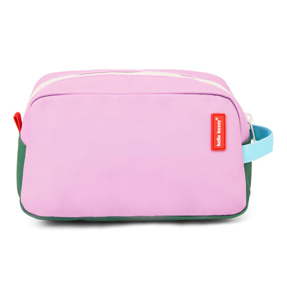 Toilettas kind roze groen handvat blauw label rood Hello Hossy