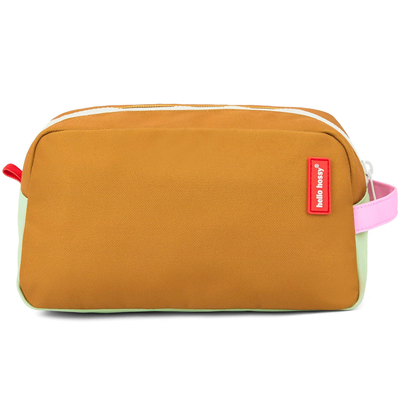 Toilettas kind camel groen handvat roze label rood Hello Hossy
