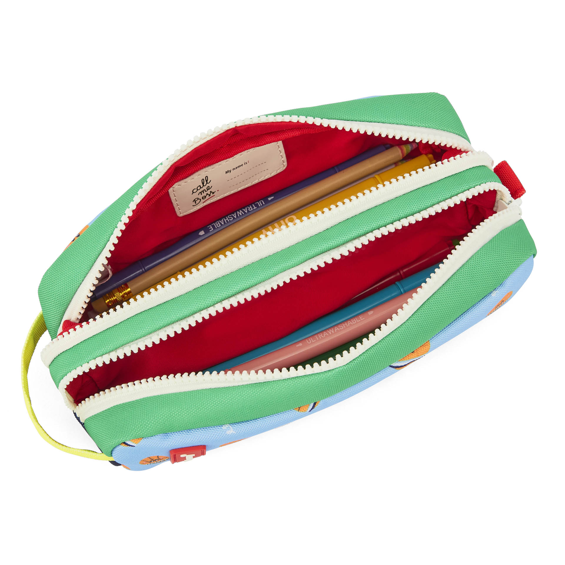 Trousse scolaire enfant bleu vert motif sport double compartiment Hello Hossy