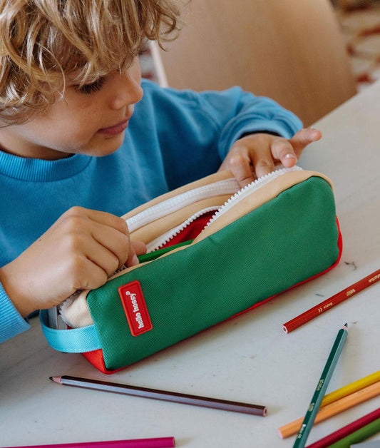 Schooletui kind groen rood rechthoekige vorm Hello Hossy