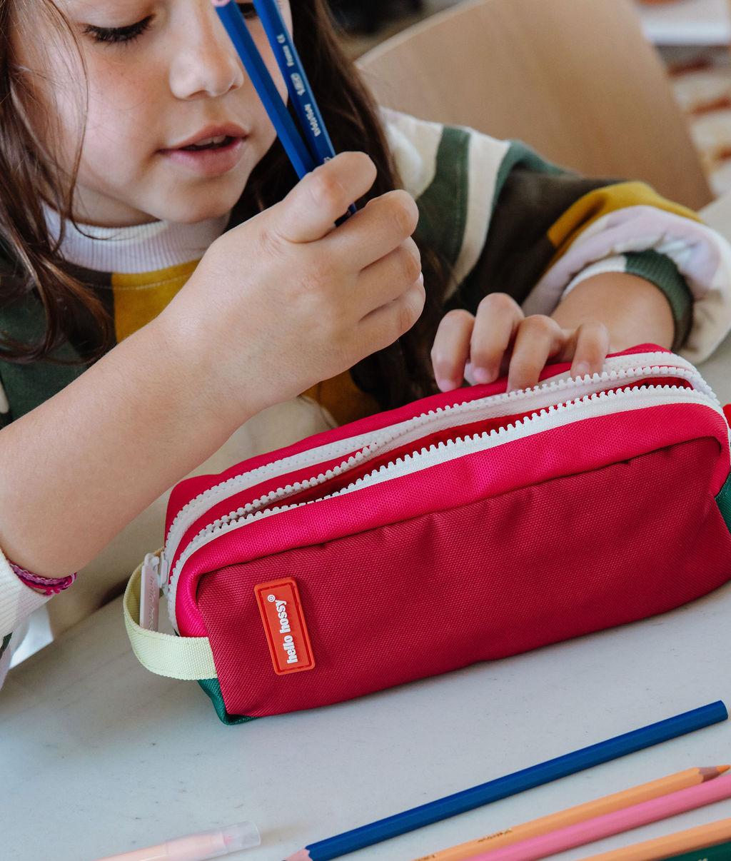 Trousse scolaire enfant framboise double compartiment Hello Hossy