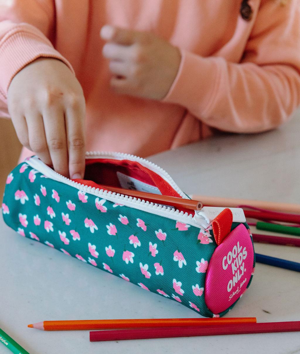 Schooletui kind groen prints bloemen roze ritssluiting Hello Hossy