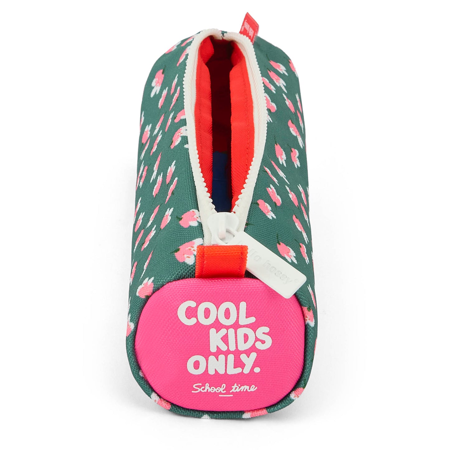 Schooletui kind groen prints bloemen roze ritssluiting Hello Hossy