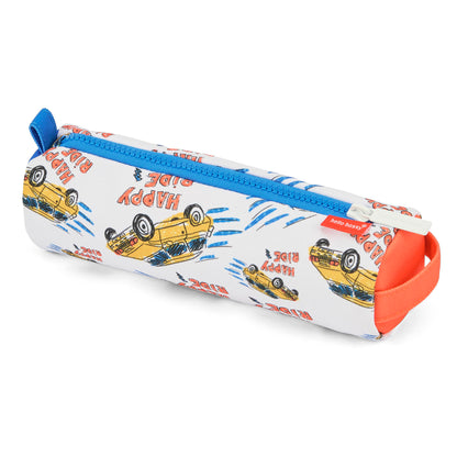 Schooletui kind wit motief auto blauwe sluiting Hello Hossy