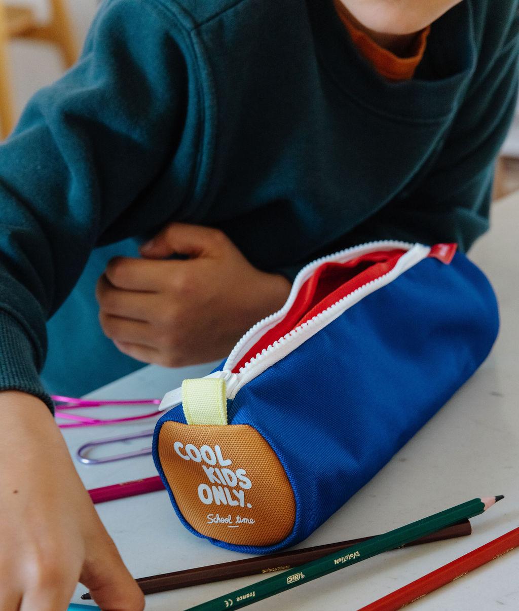 Schooletui kind blauw ritssluiting opdruk Cool Kids Only Hello Hossy