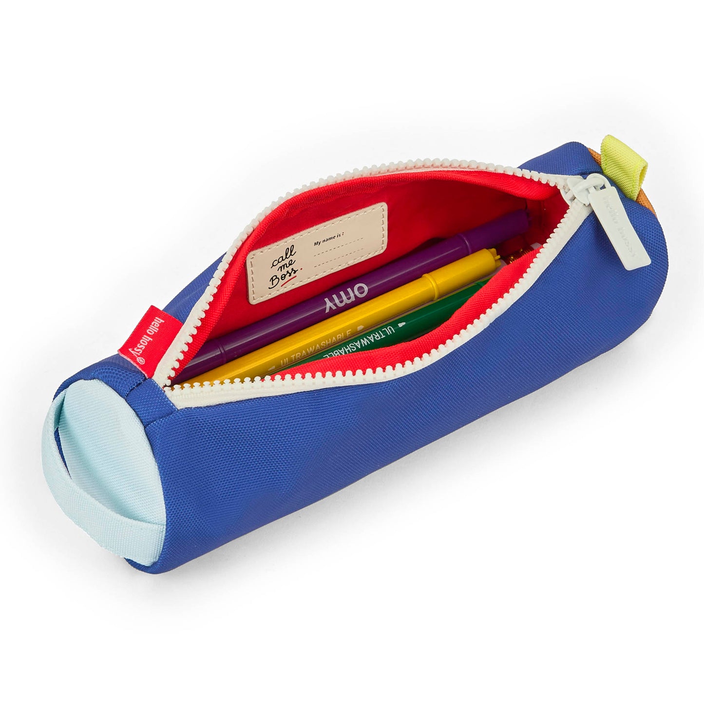Schooletui kind blauw rode binnenkant witte sluiting Hello Hossy