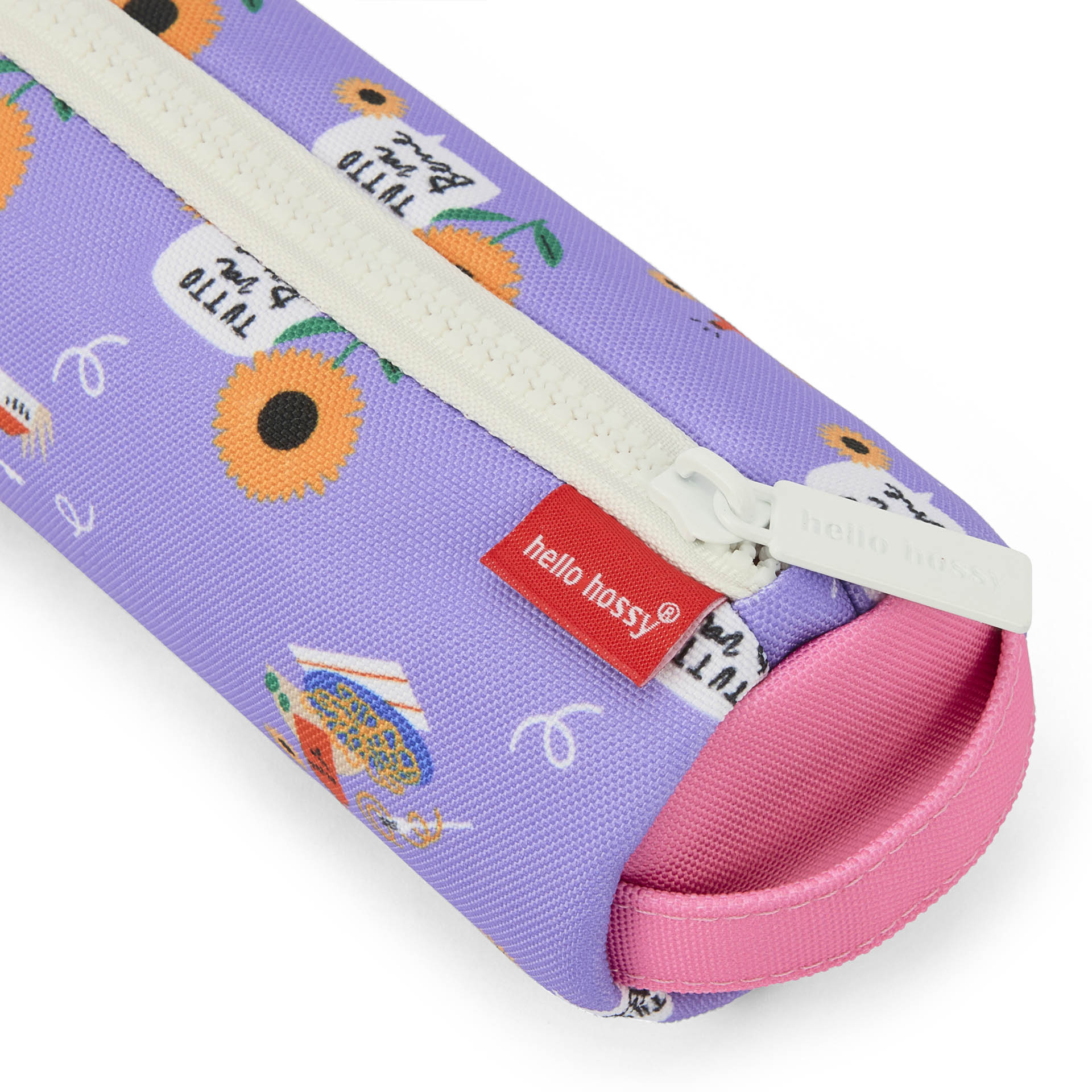 Schooletui kind paars motief bloemen roze details Hello Hossy