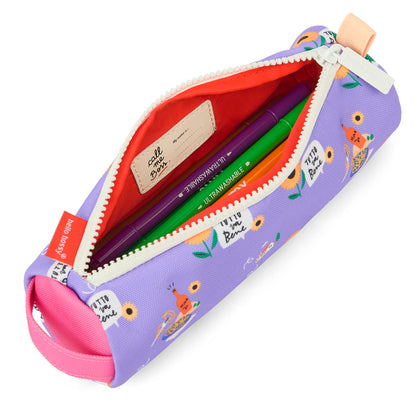 Schooletui kind paars prints bloemen rood detail interieur Hello Hossy