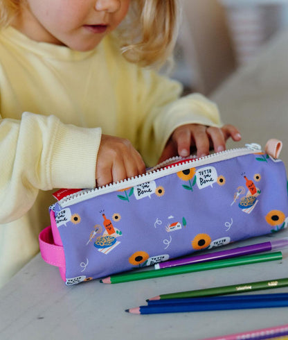 Schooletui kind paars motief bloemen oranje Hello Hossy