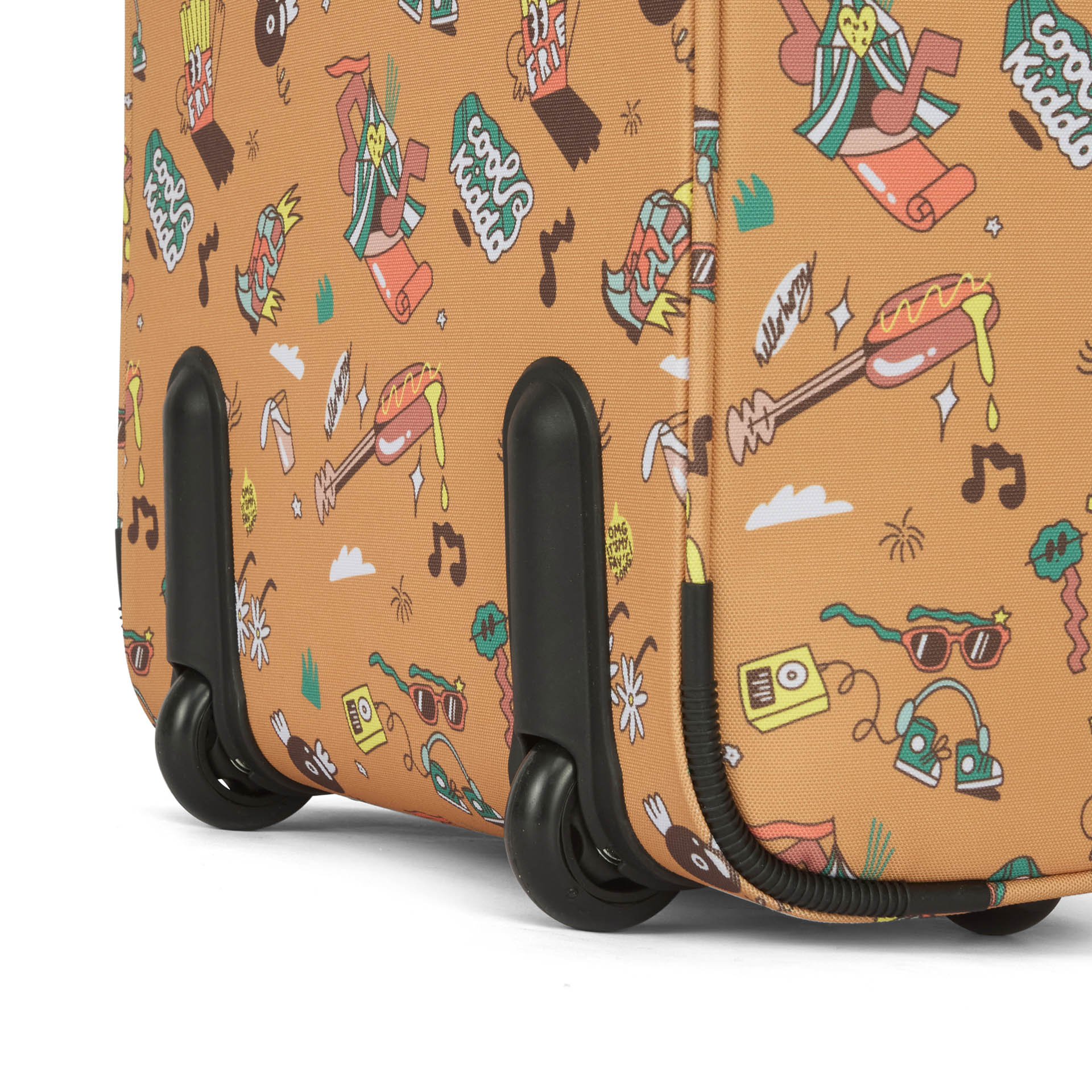 Valies kind bruin motieven muziek zwarte wielen Hello Hossy