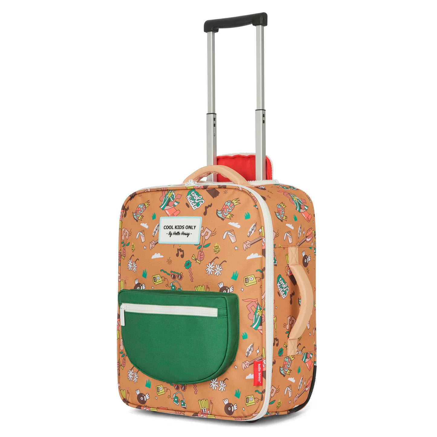 Valies kind bruin motieven muziek groene zak trolley handvat Hello Hossy