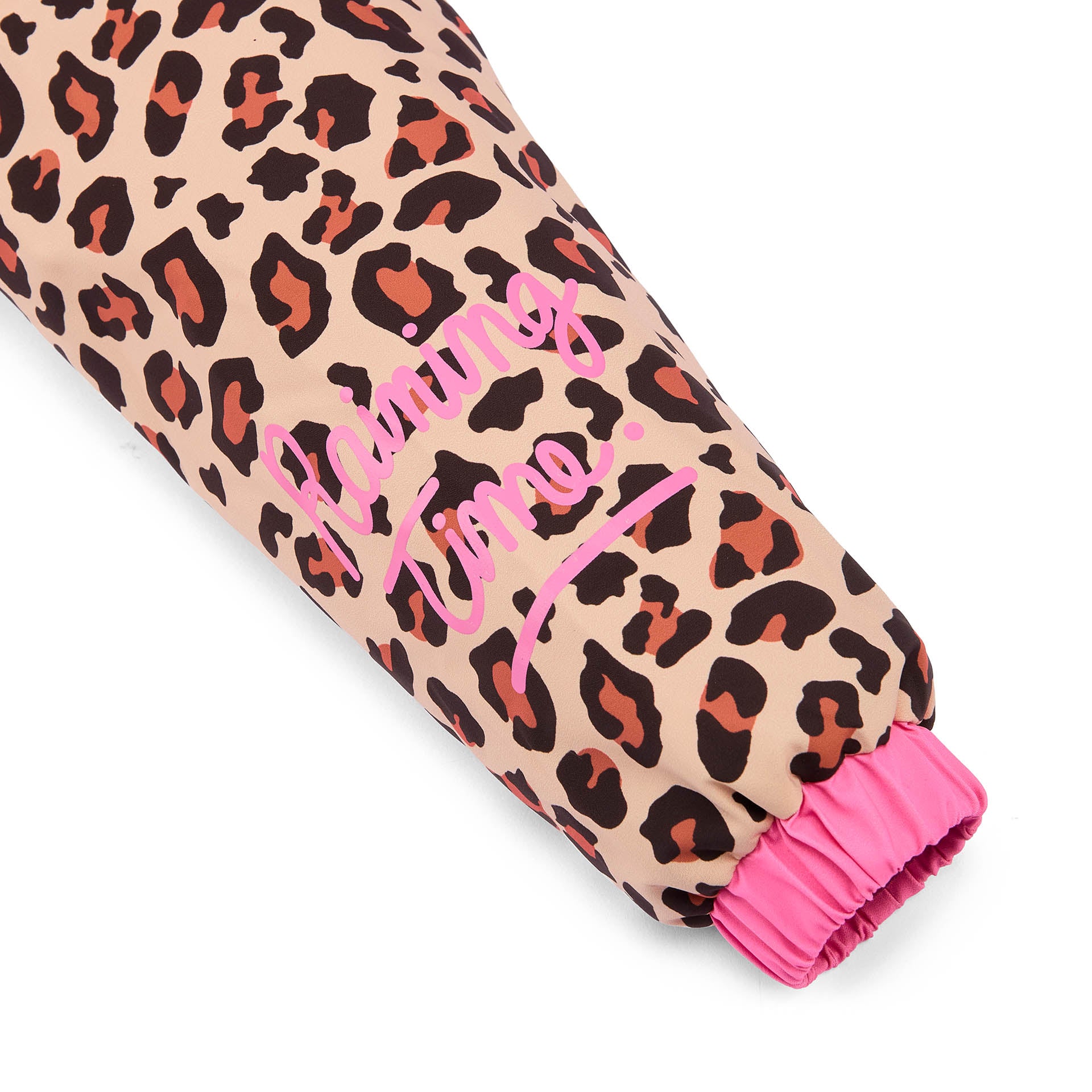 Mouw kinderjasje bruin leopard motief roze opschrift roze boordrib Hello Hossy