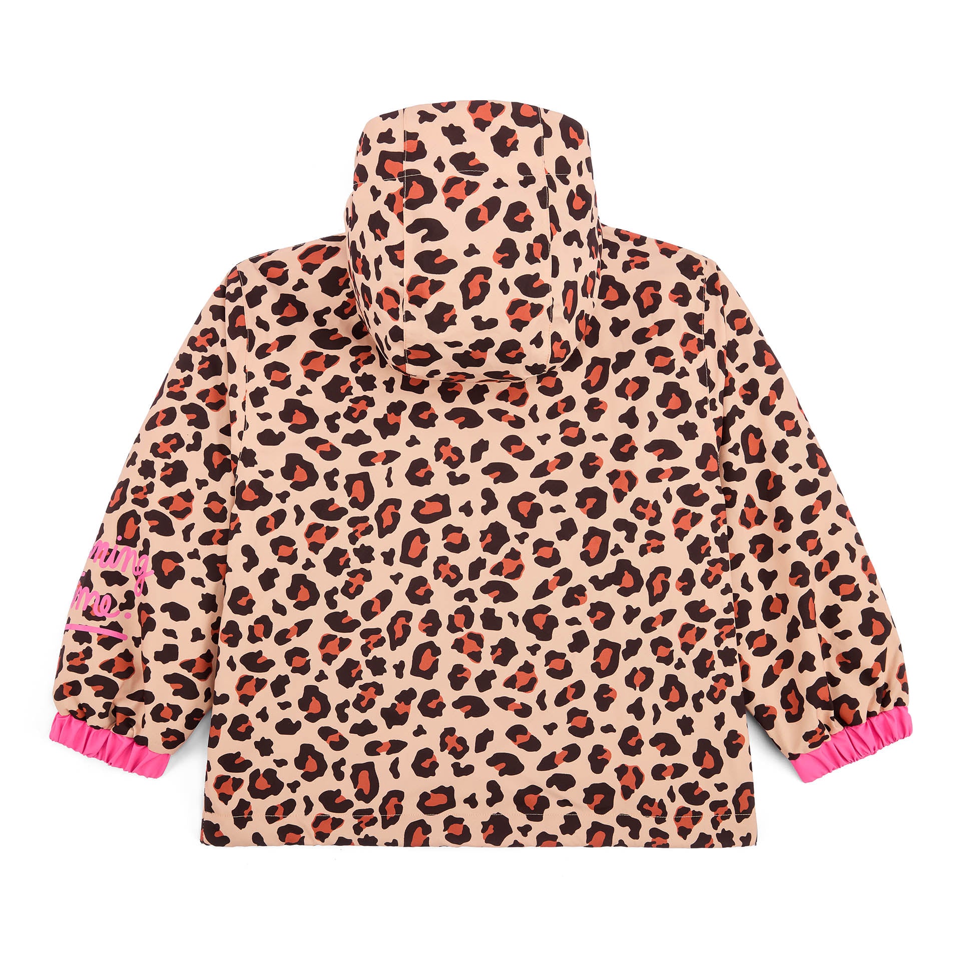 Winterjasje kind leopard motief capuchon roze elastieken mouwen Hello Hossy