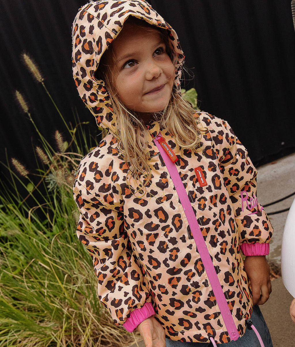 Winterjasje kind leopard motief bruin zwart rits roze Hello Hossy