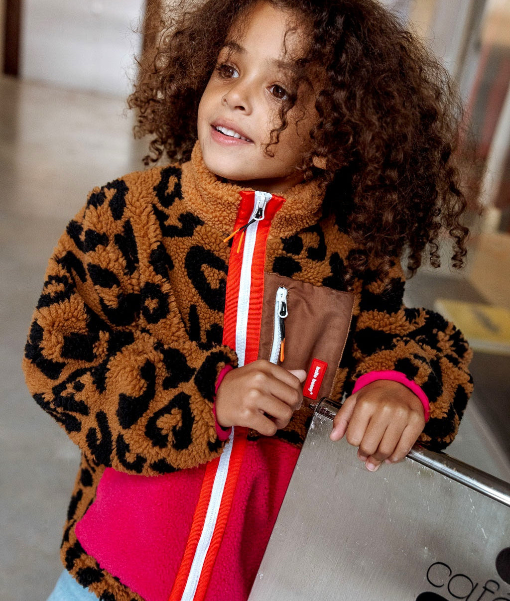 Fleecejas kind leopard prints vooraanzicht Hello Hossy