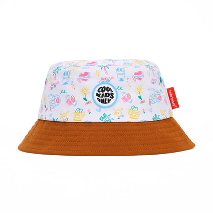 Bob hat kind wit reismotief kleurrijke prints bruine rand Hello Hossy