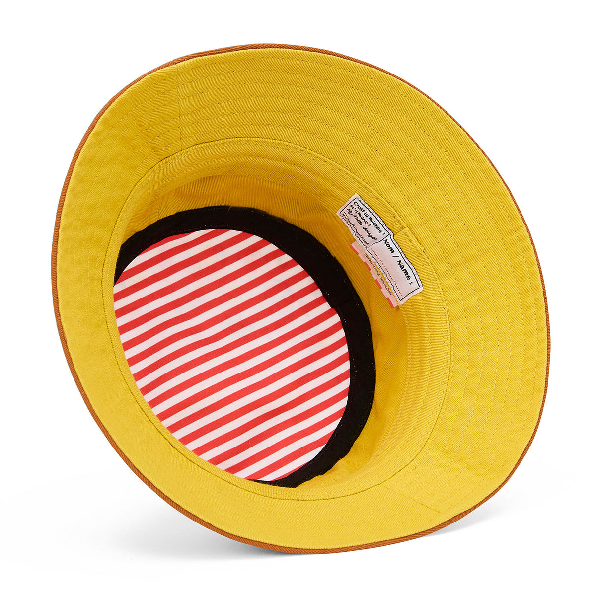 Bob hat kind wit bruine rand gestreept rood-wit interieur Hello Hossy