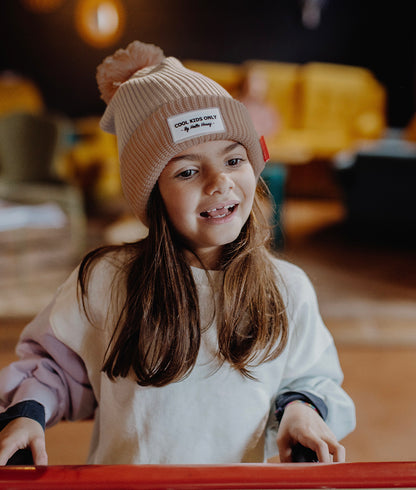 Bonnet Enfants Color Block Coffee, avec pompon, doublure polaire, coton biologique, dès 9 mois, Cool Kids Only !