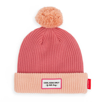 Bonnet Enfants Color Block Blush, avec pompon, doublure polaire, coton biologique, dès 9 mois, Cool Kids Only !