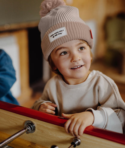 Bonnet Enfants Color Block Coffee, avec pompon, doublure polaire, coton biologique, dès 9 mois, Cool Kids Only !