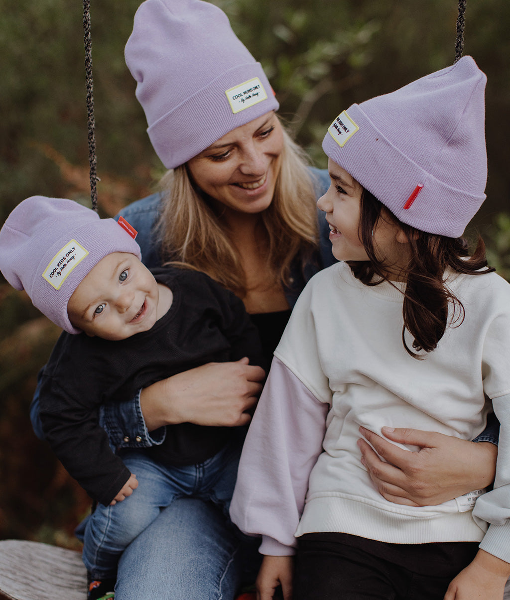 Bonnet Parents-Enfants Urban Lilac, coton, effet chiné, maille douce et fine, matchy-matchy, dès 9 mois, Cool Kids Only !