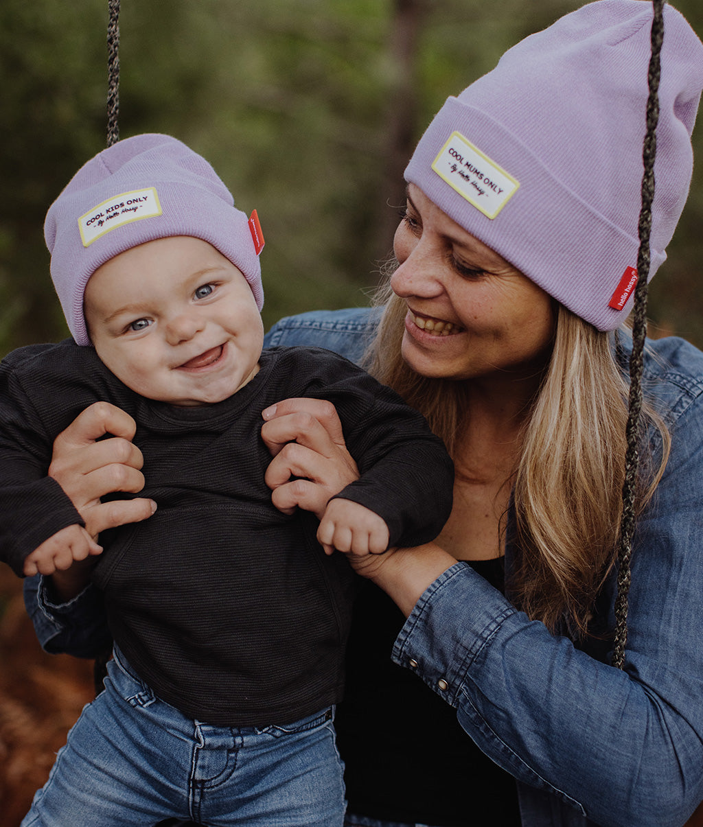 Bonnet Parents-Enfants Urban Lilac, coton, effet chiné, maille douce et fine, matchy-matchy, dès 9 mois, Cool Kids Only !