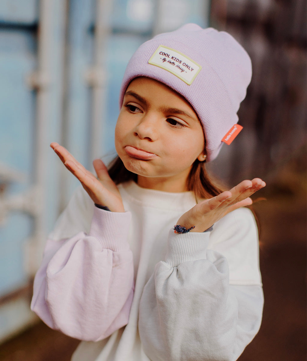 Bonnet Enfants Urban Lilac, coton, effet chiné, maille douce et fine, dès 9 mois, Cool Kids Only !